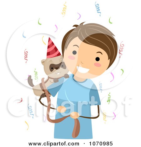 Clipart Birthday Boy Holding A Ferret - Royalty Free Vector Illustration by BNP Design Studio