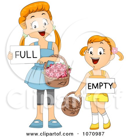 Clipart Girls Comparing Full And Empty Flower Baskets - Royalty Free Vector Illustration by BNP Design Studio