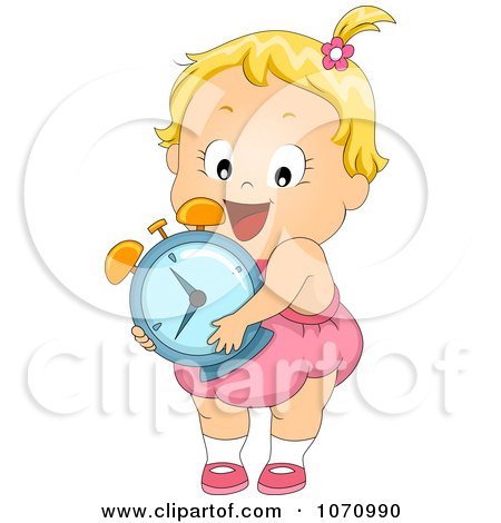 Clipart Baby Girl With An Alarm Clock - Royalty Free Vector Illustration by BNP Design Studio