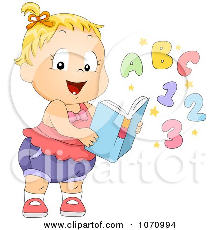 Clipart Baby Girl With A Learning Book - Royalty Free Vector Illustration by BNP Design Studio