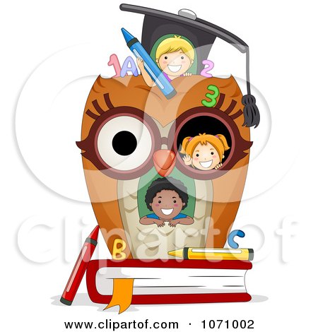 Clipart Kids In An Owl School House - Royalty Free Vector Illustration by BNP Design Studio