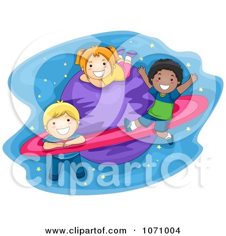 Clipart School Kids Playing On A Planet - Royalty Free Vector Illustration by BNP Design Studio