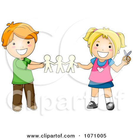 Clipart School Kids Playing With Paper Dolls - Royalty Free Vector Illustration by BNP Design Studio