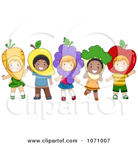 Clipart School Kids Wearing Produce Costumes - Royalty Free Vector Illustration by BNP Design Studio