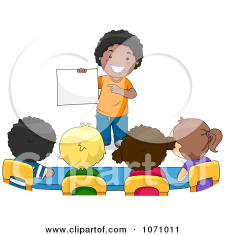 Clipart School Boy Presenting Something To His Classmates - Royalty Free Vector Illustration by BNP Design Studio