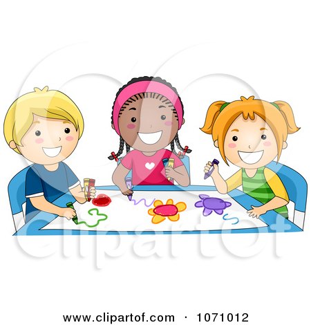 Clipart Group Of Preschoolers Coloring - Royalty Free Vector Illustration by BNP Design Studio