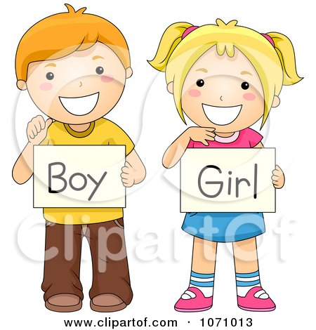 Clipart School Children Holding Boy And Girl Gender Signs - Royalty Free Vector Illustration by BNP Design Studio