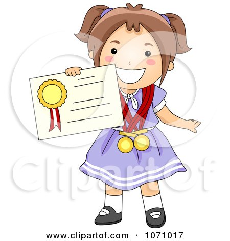 Clipart School Girl Holding A Certificate - Royalty Free Vector Illustration by BNP Design Studio