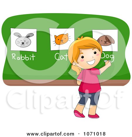 Clipart School Girl Identifying Animals - Royalty Free Vector Illustration by BNP Design Studio
