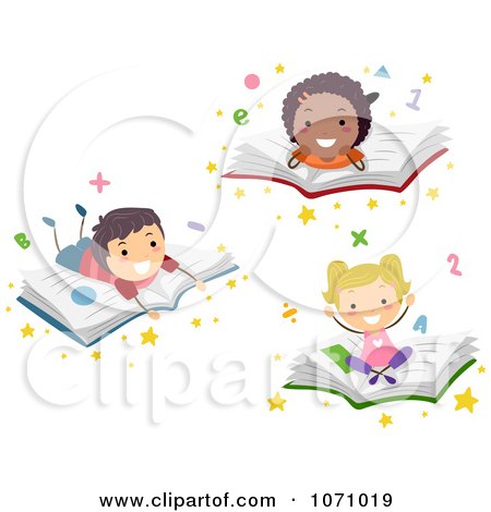 Clipart School Kids Resting On Books - Royalty Free Vector Illustration by BNP Design Studio
