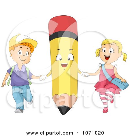 Clipart Students Holding Hands With A Pencil - Royalty Free Vector Illustration by BNP Design Studio
