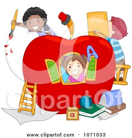 Clipart School Kids Playing In An Apple House - Royalty Free Vector Illustration by BNP Design Studio