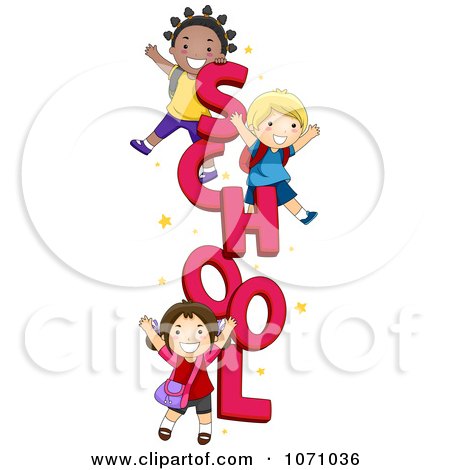 Clipart Preschool Kids With The Word SCHOOL - Royalty Free Vector Illustration by BNP Design Studio