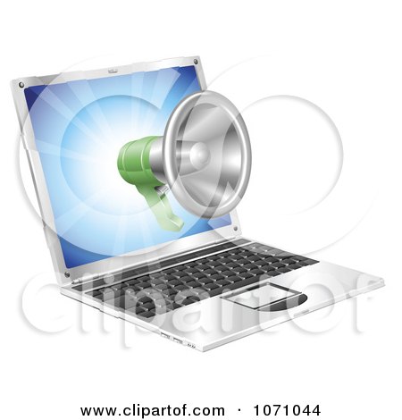 Clipart 3d Megaphone Emerging From A Laptop - Royalty Free Vector Illustration by AtStockIllustration