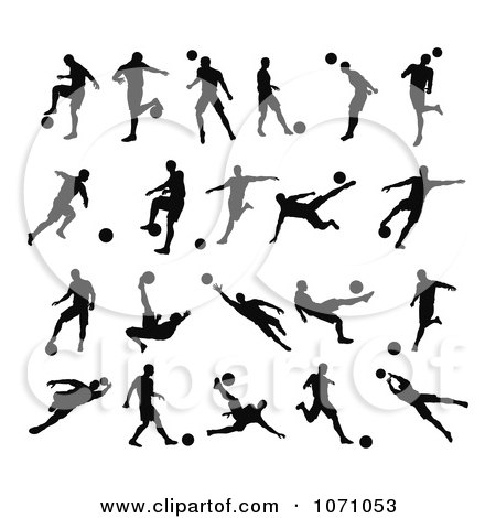 Clipart Black And White Silhouetted Soccer Players - Royalty Free Vector Illustration by AtStockIllustration