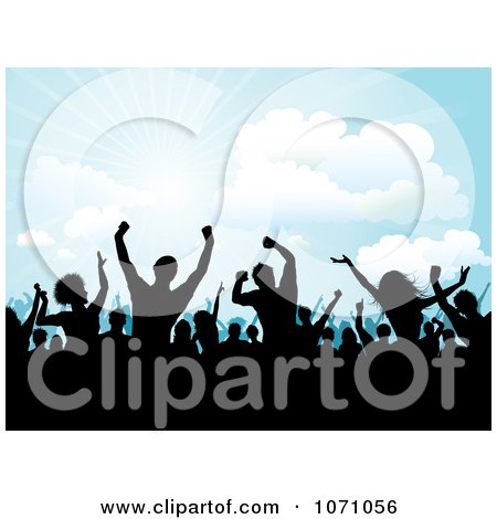Clipart Silhouetted Fans Dancing At An Outdoor Concert - Royalty Free Vector Illustration by KJ Pargeter