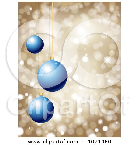 Clipart 3d Blue Christmas Baubles Over Gold Glitter With Copyspace - Royalty Free Vector Illustration by KJ Pargeter