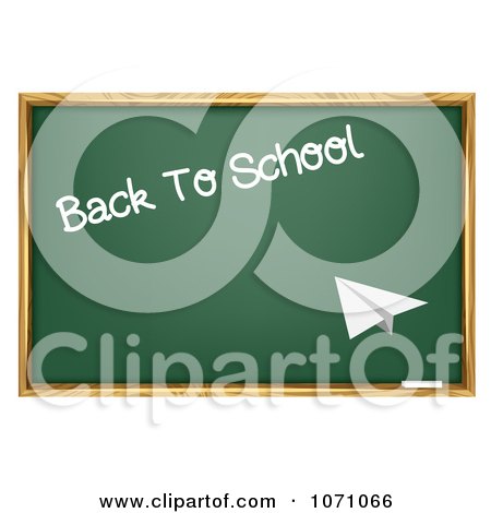 Clipart Paper Plane Flying Towards A Back To School Chalkboard - Royalty Free Vector Illustration by vectorace