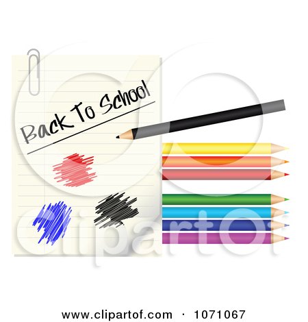 Clipart Colored Pencils With Scribbles And Back To School Paper - Royalty Free Vector Illustration by vectorace
