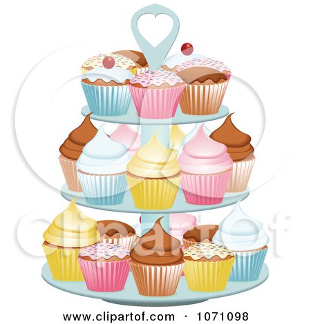 Clipart 3d Stand With Colorful Cupcakes - Royalty Free Vector Illustration by elaineitalia