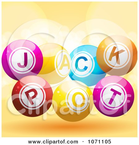 Clipart 3d Jackpot Lottery Balls And Flares On Orange - Royalty Free Vector Illustration by elaineitalia