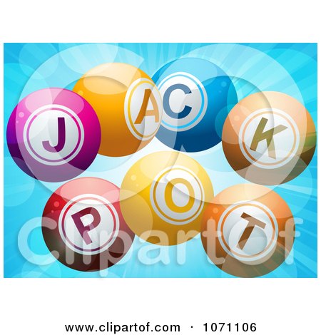 Clipart 3d Jackpot Lottery Balls And Flares On Blue - Royalty Free Vector Illustration by elaineitalia