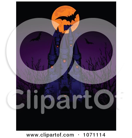 Clipart Full Moon And Vampire Bats Over A Haunted Castle - Royalty Free Vector Illustration by Pushkin