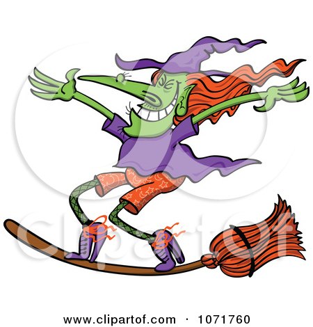witch on a broom flying