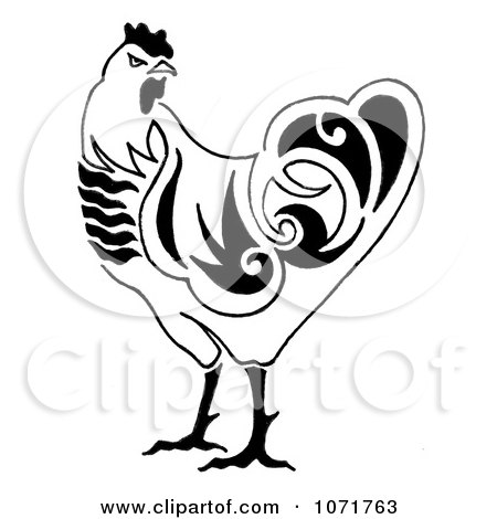 Clipart Black And White Sketched Chicken - Royalty Free Illustration by LoopyLand