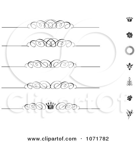 Clipart Black And White Swirl Vintage Rule Borders And Icons - Royalty Free Vector Illustration by BestVector