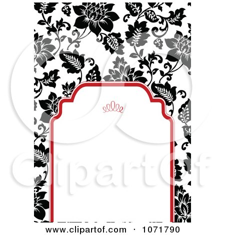 Clipart Black And White Floral Invitation With Red Around Copyspace 1 - Royalty Free Vector Illustration by BestVector