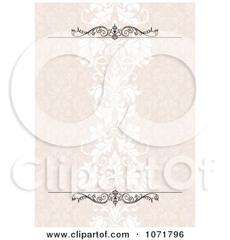 Clipart Pastel Pink Damask Floral Invitation With Copyspace And Rules - Royalty Free Vector Illustration by BestVector