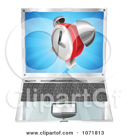 Clipart 3d Alarm Clock Emerging From A Laptop Computer - Royalty Free Vector Illustration by AtStockIllustration