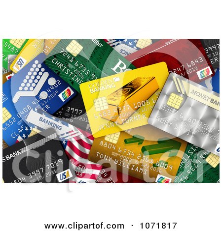 Clipart Background Of A Pile Of 3d Credit Cards - Royalty Free CGI Illustration by stockillustrations