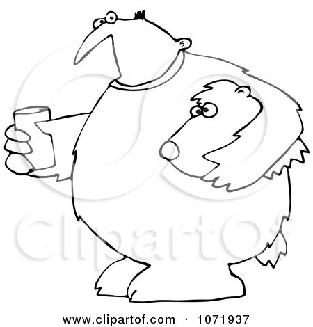 Clipart Outlined Mascot Man In A Bear Suit Holding A Glass Of Water - Royalty Free Vector Illustration by djart
