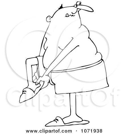 Clipart Outlined Man In Boxers Putting His Slippers On - Royalty Free Vector Illustration by djart