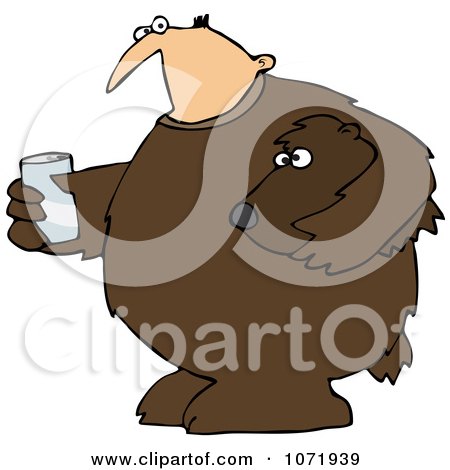 Clipart Mascot Man In A Bear Suit Holding A Glass Of Water - Royalty Free Vector Illustration by djart