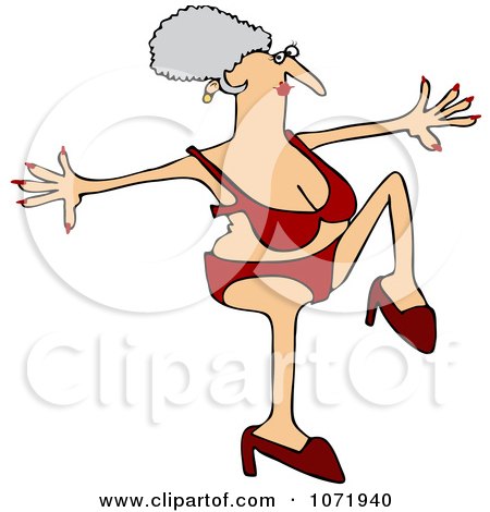 Clipart Senior Woman Doing A High Step In Heels And A Red Bikini - Royalty Free Vector Illustration by djart