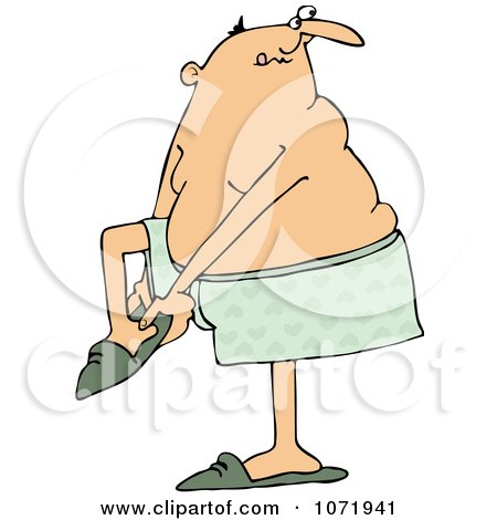 Clipart Man In Boxers Putting His Slippers On - Royalty Free Vector Illustration by djart
