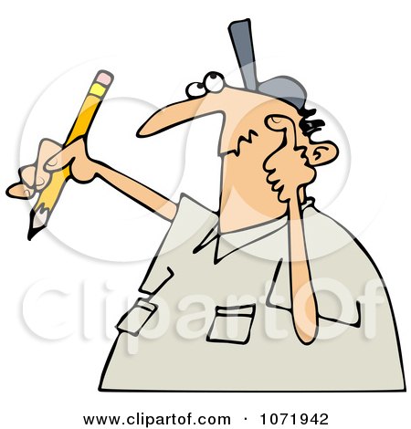 Clipart Author Man With Writers Block Scratching His Head And Holding A Pencil - Royalty Free Vector Illustration by djart