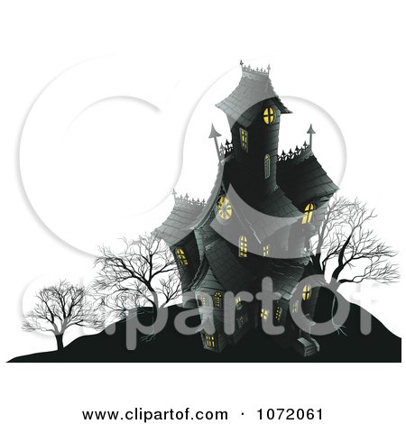 Clipart Dark Halloween Haunted Mansion On A Hill - Royalty Free Vector Illustration by AtStockIllustration