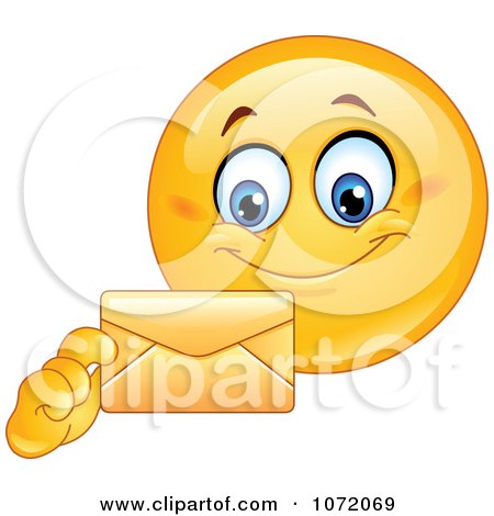 Clipart Happy Emoticon Holding A Letter Envelope - Royalty Free Vector Illustration by yayayoyo