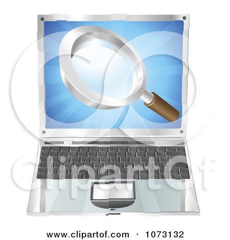 Clipart 3d Search Magnifying Glass Emerging From A Laptop Computer - Royalty Free Vector Illustration by AtStockIllustration