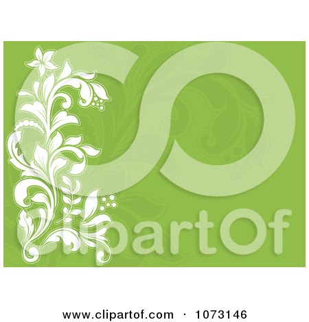 Clipart White Flourishes On A Green Background With Copyspace - Royalty Free Vector Illustration by KJ Pargeter