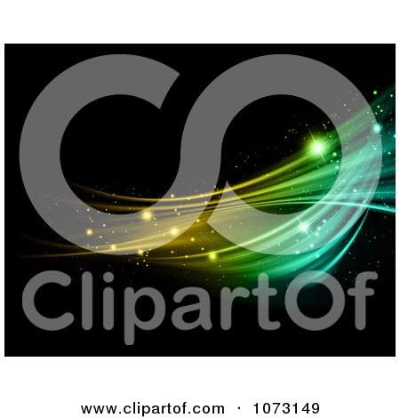 Clipart Yellow And Green Glowing Lines And Stars On Black - Royalty Free CGI Illustration by KJ Pargeter