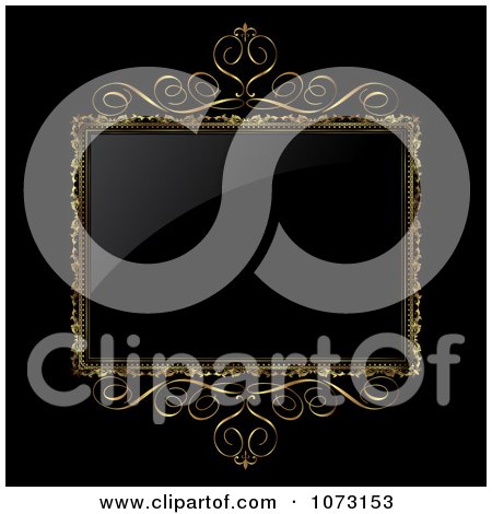 Clipart 3d Ornate Gold Frame Around Shiny Black - Royalty Free Vector Illustration by KJ Pargeter