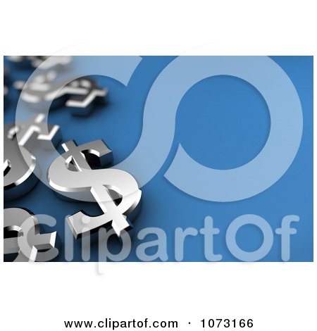 Clipart 3d Silver Dollar Symbols On Blue - Royalty Free CGI Illustration by stockillustrations