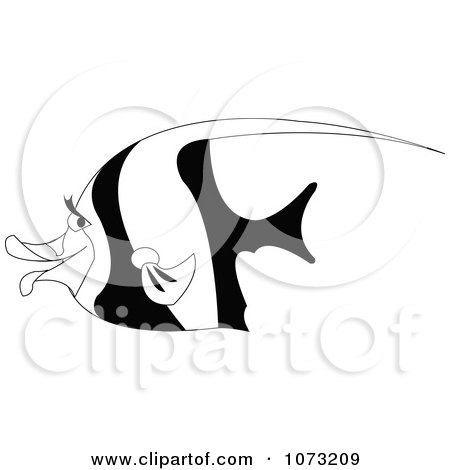 Clipart Black And White Moorish Idol Fish - Royalty Free Vector Illustration by erikalchan