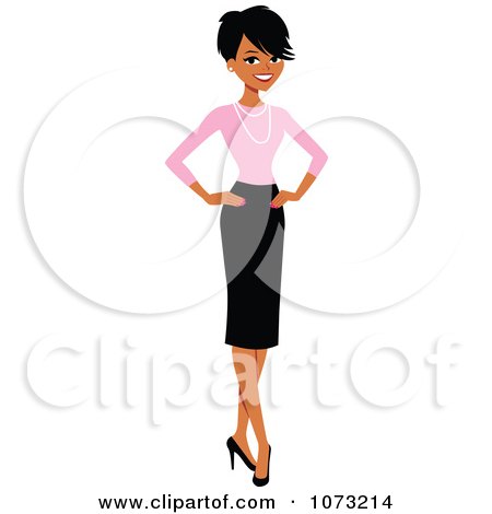 Clipart Corporate Black Businesswoman In A Skirt And Pink Shirt - Royalty Free Vector Illustration by Monica