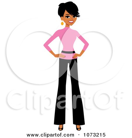 Clipart Corporate Black Businesswoman In A Pink Shirt And Pants - Royalty Free Vector Illustration by Monica